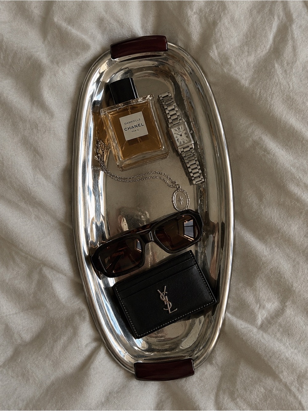 Vintage Glo-Hill Chrome Tray with Red Bakelite Handles | MCM Catch-All